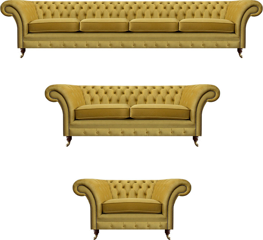 Gelb Luxus Chesterfield complete woonkamer set van textiel