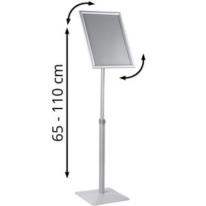 Böttcher-AG Infoständer aus Aluminium, silber, A3, 65-110 cm höhenverstellbar, Hoch- oder Querformat