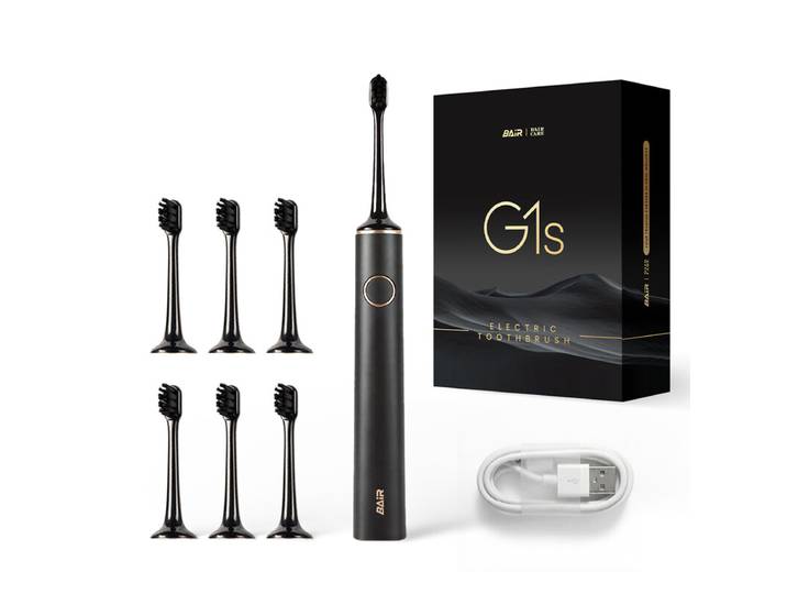 BAIR CARE G1s Brosse à Dents Électrique Sonique - 90 Jours d'Autonomie, Rechargeable, 5 Modes &amp; 3 Intensités, Minuteur Intelligent 2 Min, Étanche IPX7, Inclut un Étui de Voyage Premium