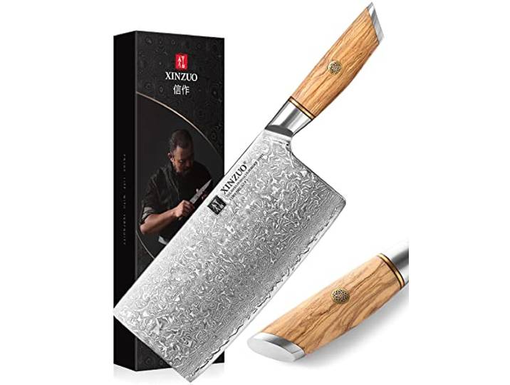 XINZUO 19cm Hackmesser, 73 Schichten Damaststahl Pulverstahlkern Hackbeil Chinesisches Kochmesser Multifunktions Chefmesser Fleischmesser -mit ergonomischer Olivenholz Griff -Lan Series