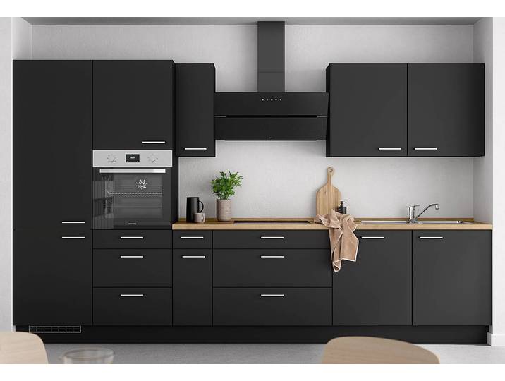 Küchenzeile High-Line Touch Variante D 360cm Ausrichtung links Schwarz/Schwarz/Eiche Sierra Dekor AEG