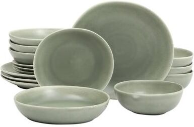 Gibson Elite Zion Mist 16 Piece Stoneware Reactive Glaze (Service for 4) Ceramic Plates and Bowls Modern Organic Dinnerware Set