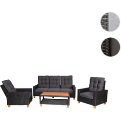 Gartengarnitur HWC-G28, Sitzgruppe Lounge-Set, Akazie Holz halbrundes Rattan verstellbar MVG ~ anthrazit, Kissen grau