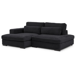 ECKSOFA Wolke mit tiefer Sitzfläche, Schlaffunktion und praktischem Bettkasten aus weichem Schwarz Cordstoff