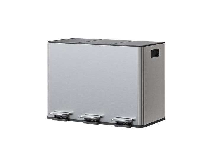 GarveeMore Mülleimer Küche,Mülleimer 3 fächer,Mülltrennsystem 3x15Lmit Edelstahldeckel, Tretmülleimer Softclose-Deckel mit Inneneimer für Recycling,Restmüll
