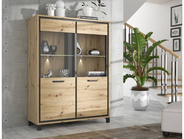 freiraum Highboard Trondheim, in schwarz,braun - 121,4x161x41,5cm (BxHxT)