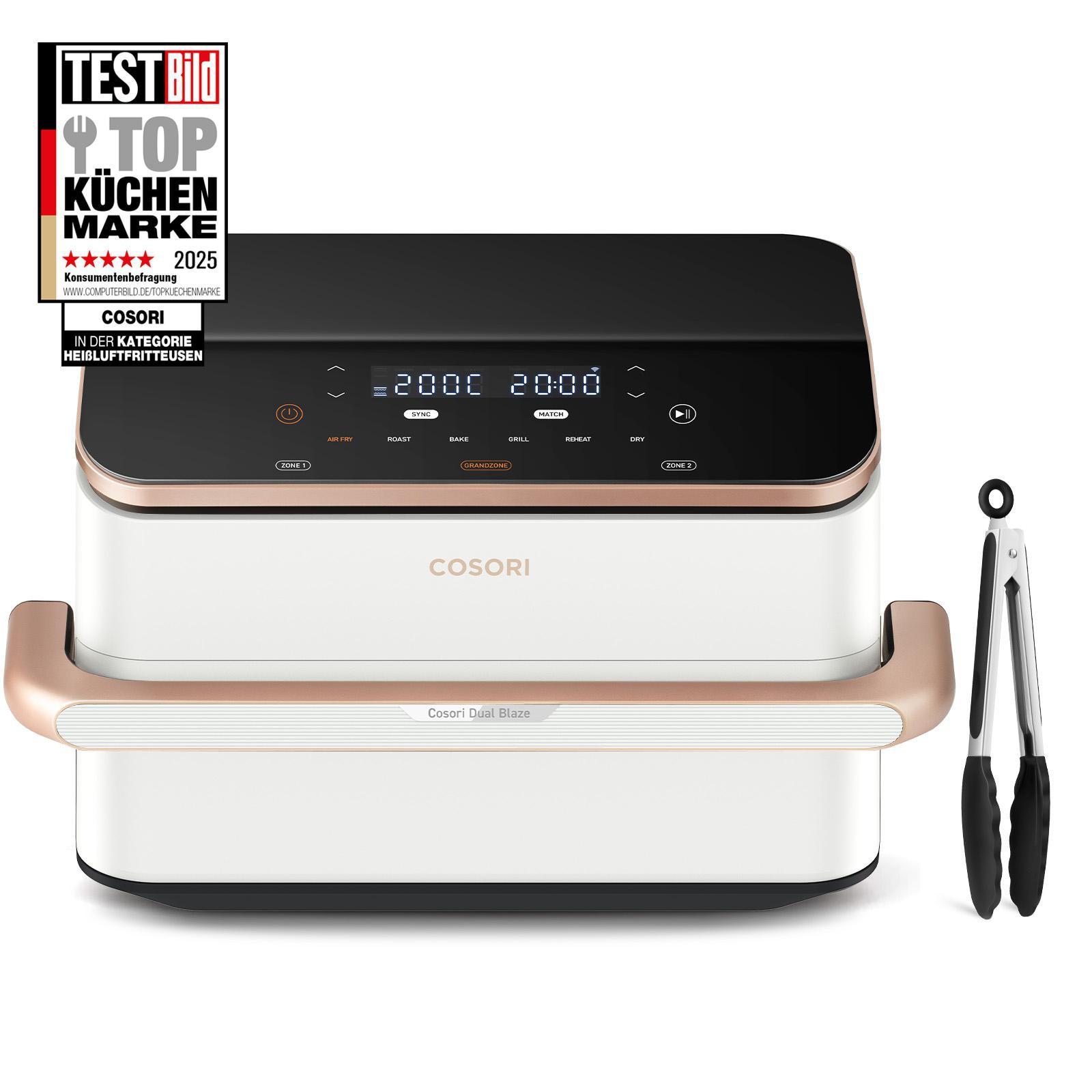 COSORI Dual Blaze TwinFry 10 Liter Heißluftfritteuse CAF-TF101S-AEU weiß / rosa