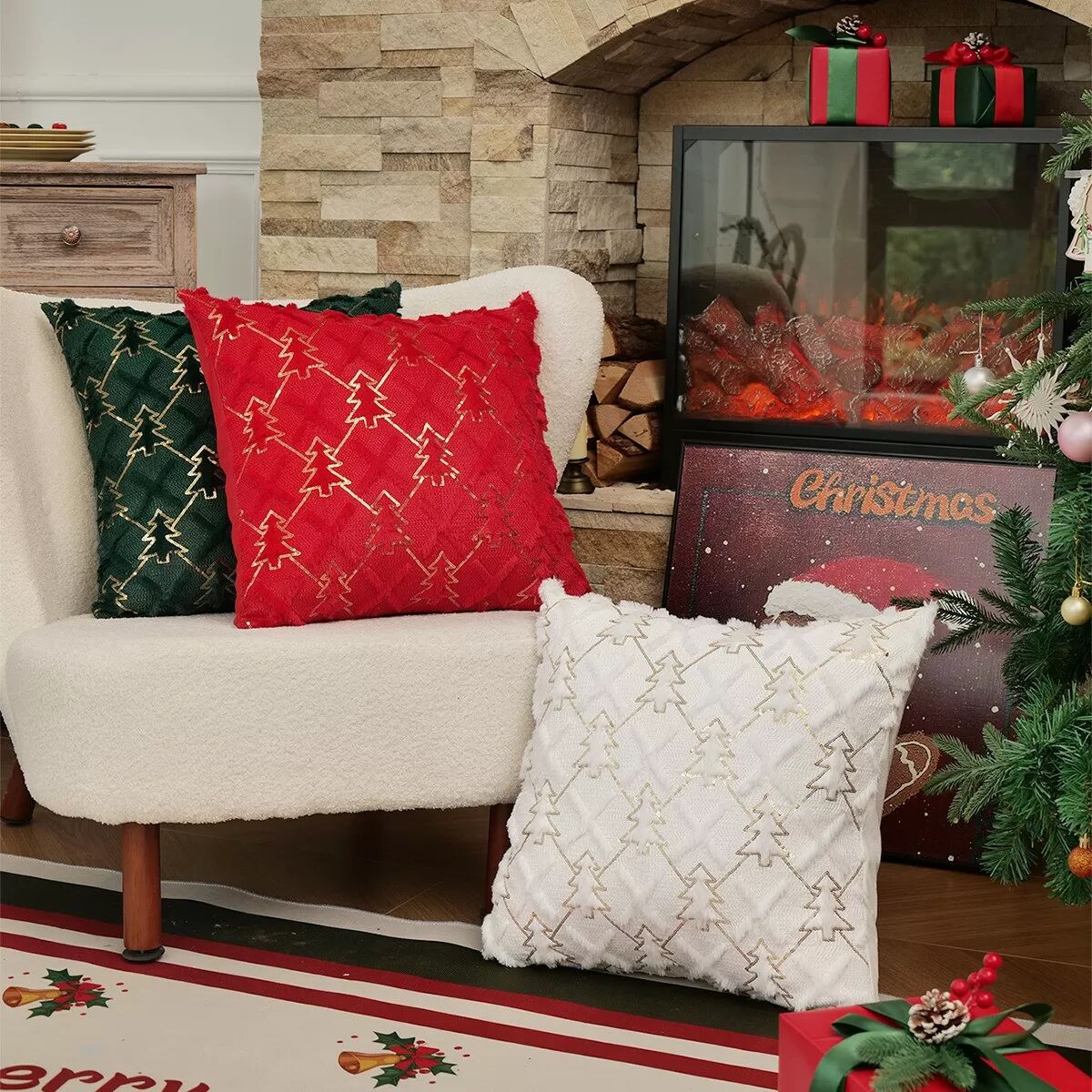 INF Housse de Coussin Noël 2025 - Décoration Festive pour Canapé Rouge