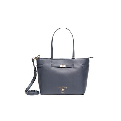 Tragetasche U.S. POLO ASSN. "STANFORD MEDIUM SHOPPING BAG SHOPPER. Damen", Damen, Gr. B/H/T: 15cm x 27cm x 15cm onesize, blau (navy), Polyurethan, Taschen, Goldfarbene Designelemente und Marken-Logo