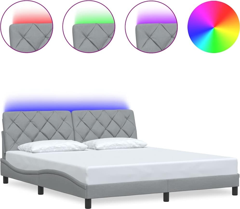 vidaXL Bedframe met LED-verlichting, lichtgrijs, 180x200 cm