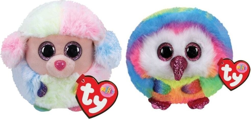 TY Teeny Puffies Pluchen Dieren Regenboogpoedel en Uil Owen