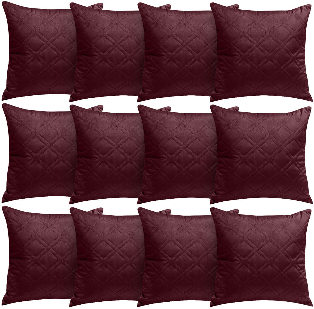 Aspire Homeware Diamond-Pattern Square Velvet Cushion Cover Burgundy Pack of 12