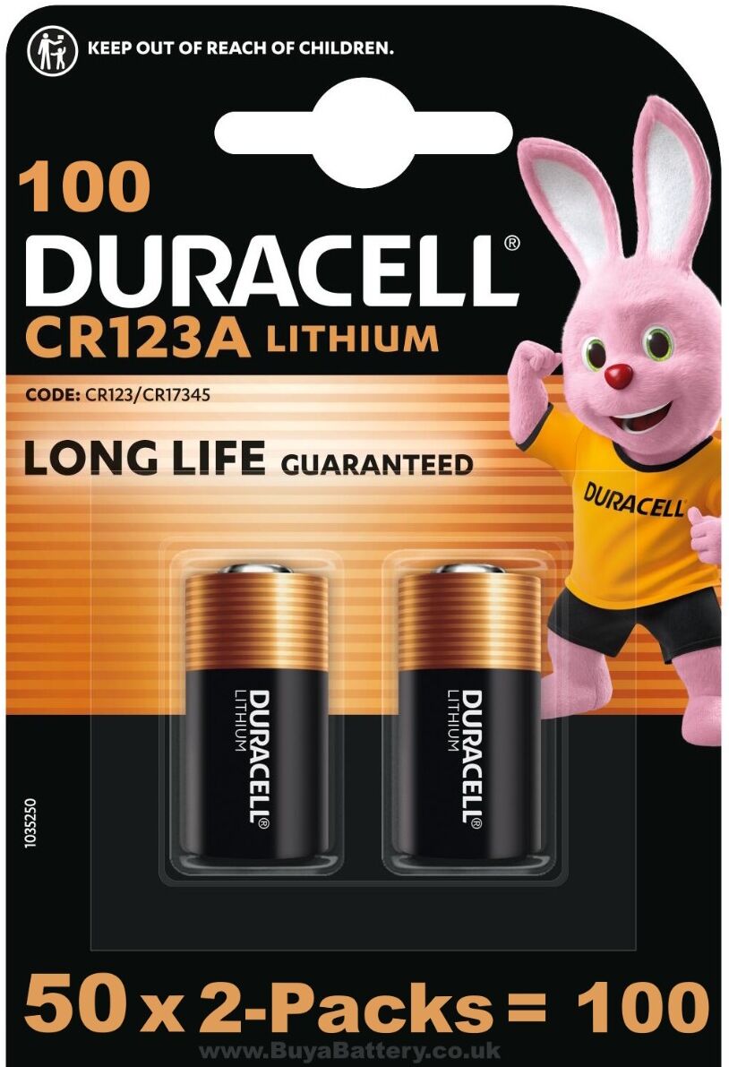 Duracell DL123 CR123A 3V Lithium Batteries   100-Pack