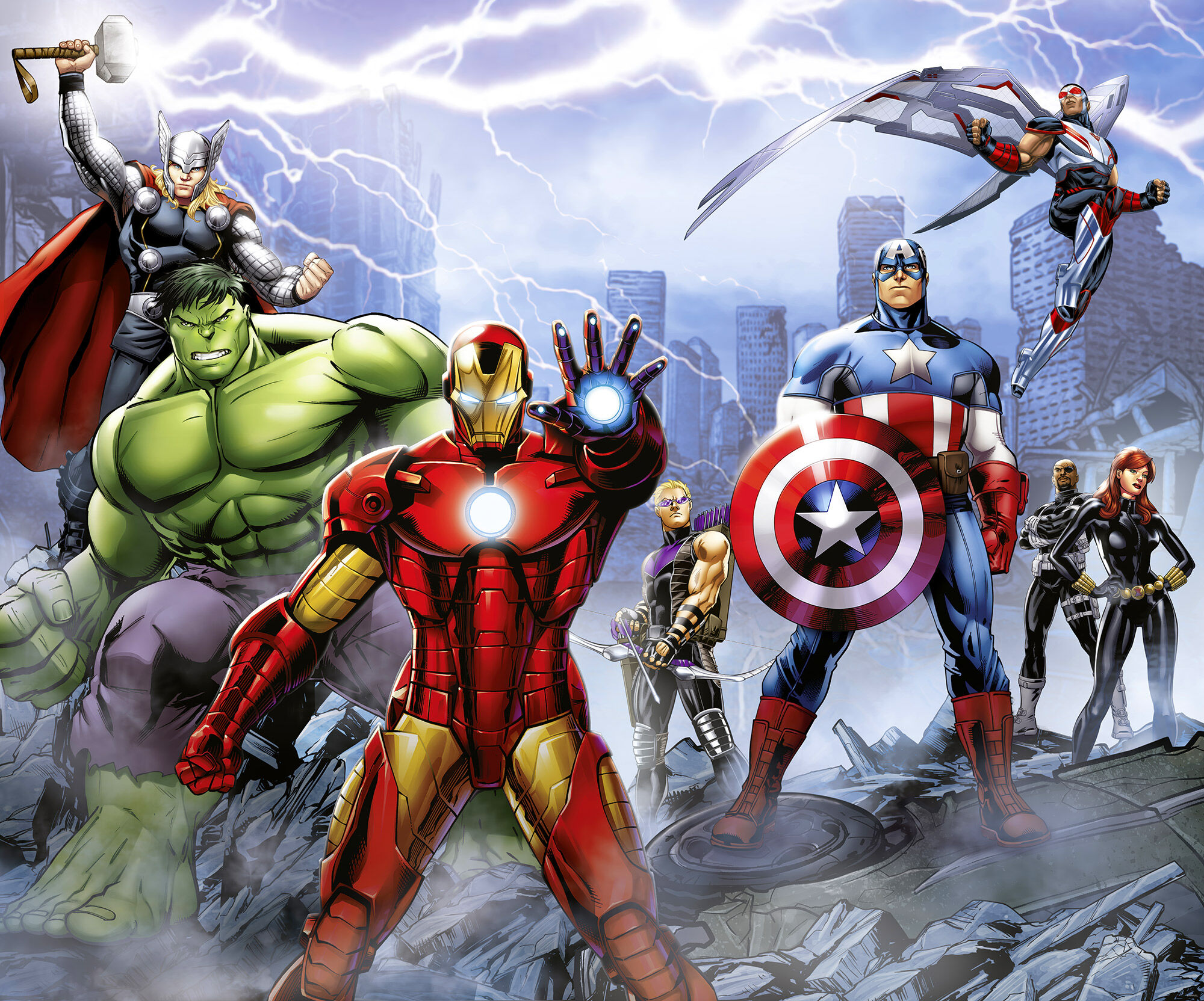 Kindertapete KOMAR "Marvel Avengers Ultimate Warriors", bunt, B:300m H:250m, Vlies, Tapeten, Kindertapete bunt B/L: 300m, Rollen: 1