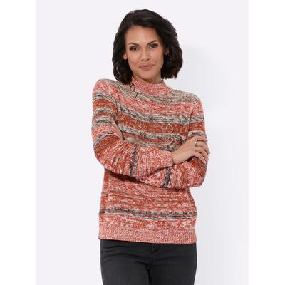 Strickpullover CASUAL LOOKS "Pullover", Damen, Gr. 42, braun (rostrot, braun, meliert), 58% Baumwolle, 42% Polyacryl, gemustert, mehrfarbig, Pullover Strickpullover