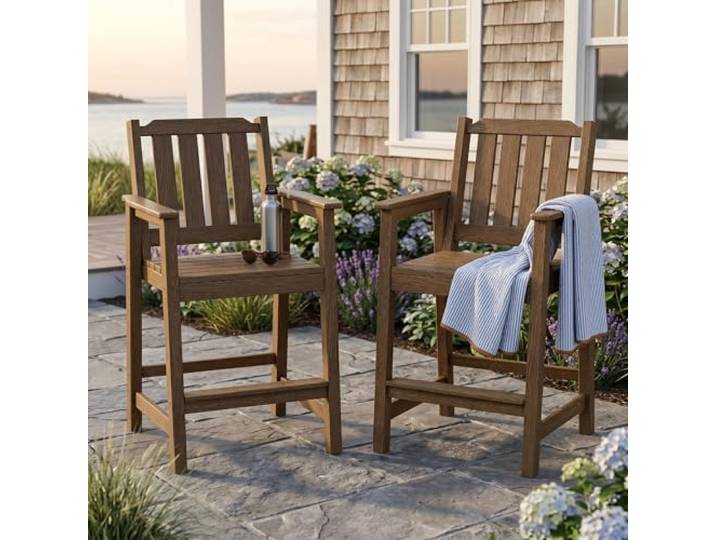 GarveeHome Barstuhl-Set (2 Stück) für die Terrasse – HDPE-Barhocker Wetterfeste Barhocker mit breiter Sitzfläche – Adirondack-Stühle mit breiten Armlehnen für Garten, Poolbereich und Bistro