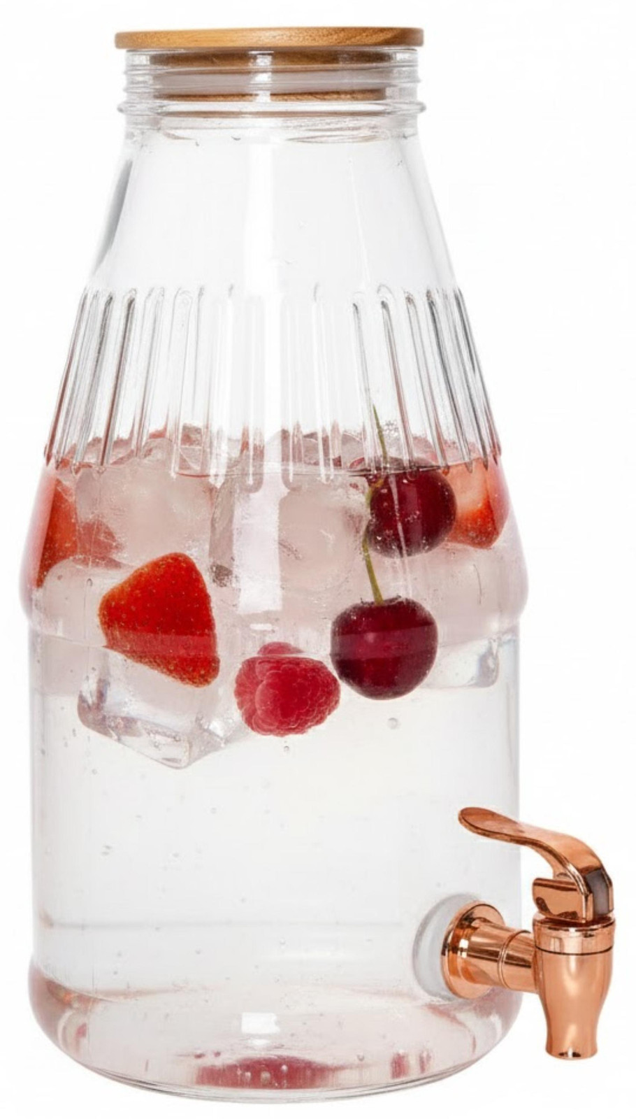 The Home Deco Factory Drinkfontein met houten deksel - 3,8 liter - Transparant en goudkleurig