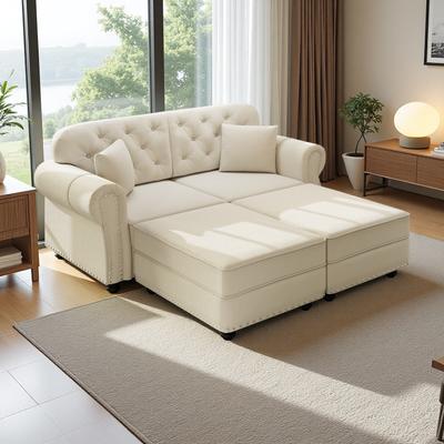 Velvet Mid-Century Modern Chesterfield Sectional Sofa with Nailhead Trim, Rolled Armrests, and Button Tufting