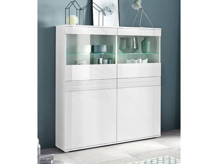 Vitrine BORCHARDT MÖBEL Florenz , weiss (weiß hg, weiß hg, riffeloptik mdf), Schränke, Vitrine, Höhe 125 cm