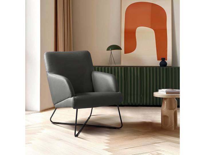 Livetastic Sessel, Anthrazit, Metall, Echtleder, Rindleder, 67x87x74 cm, Made in EU, Lederauswahl, Wohnzimmer, Sessel, Sessel