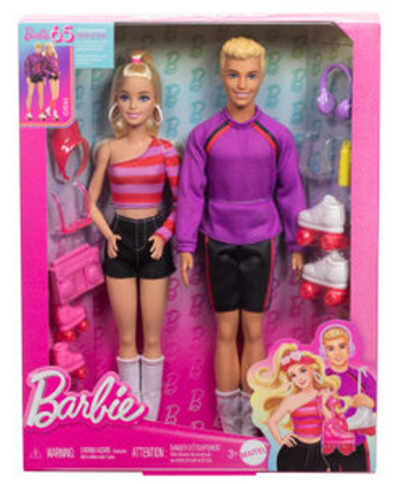 Mattel Barbie Fashionistas 2-pack: Barbie en Ken rolschaatsfiguren in een jaren 80 look