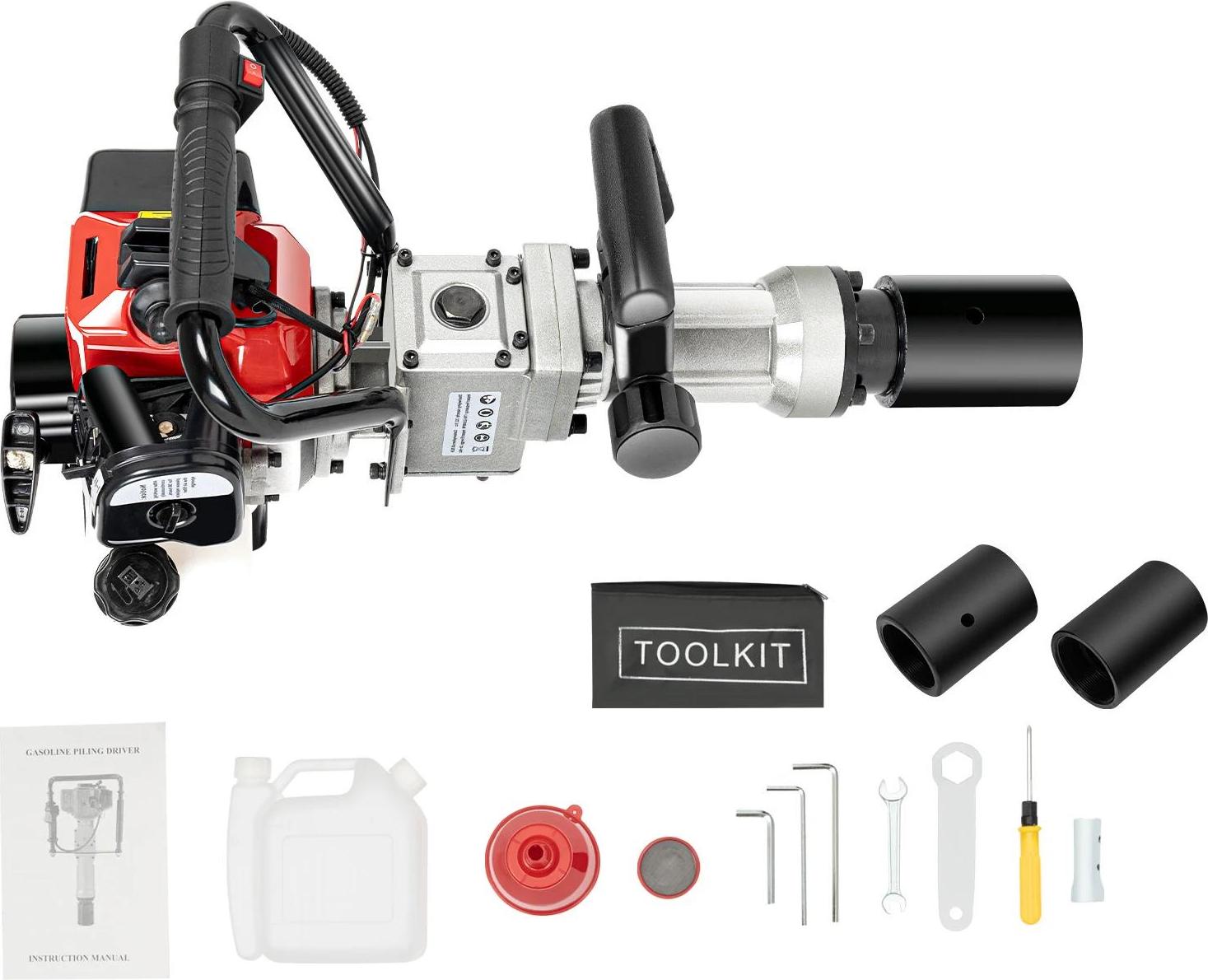 Benzin Pfahlramme Zaunpfostentreiber - JH-55 - 32,6cc 2-Takt 0,9kW - 8500 U/min luftgekühlt - Tragbar kraftstoffsparend - Robust ABS Aluminium Stahl - Rot/Schwarz