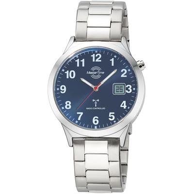 Funkuhr MASTER TIME, silber (silberfarben, dunkelblau, dunkelblau), Armbanduhren, Herren, silberfarben, Funkuhr, Quarzuhr, Armbanduhr, Herrenuhr, Edelstahlarmband, analog, digital
