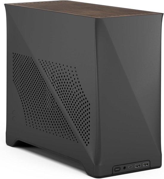 ITX PC-Gehäuse Charcoal - Geanodisiertes Aluminium & Massives Walnussholz für 3-Slots GPUs