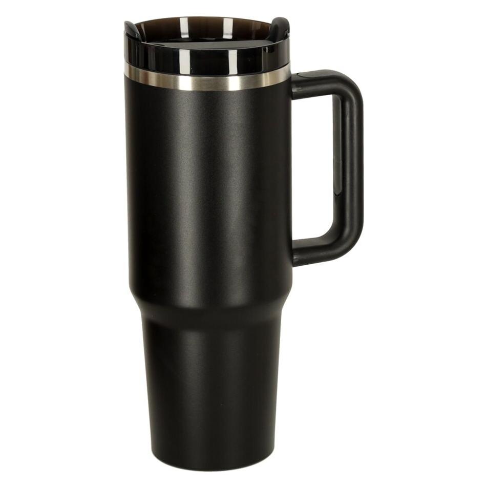 Kik Thermobecher mit Strohhalm und Griff Thermoskanne 1200ml schwarz (1.20 l) (KX3032)