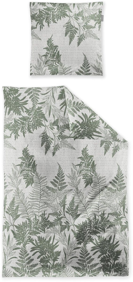 Dailygoods Seersucker Beddengoed Groen met Varens B/D/H: 135 x 200 cm en 80 x 80 cm