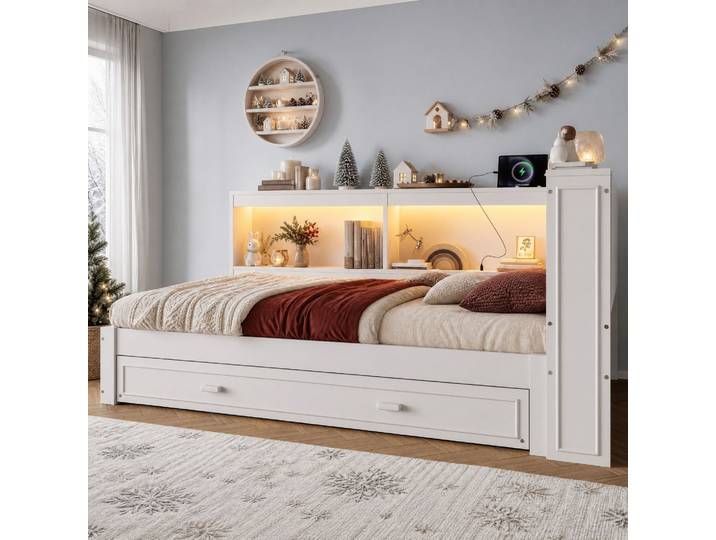 Lit Simple 90x200 Avec Lit Gigogne Usb Blanc Havrya