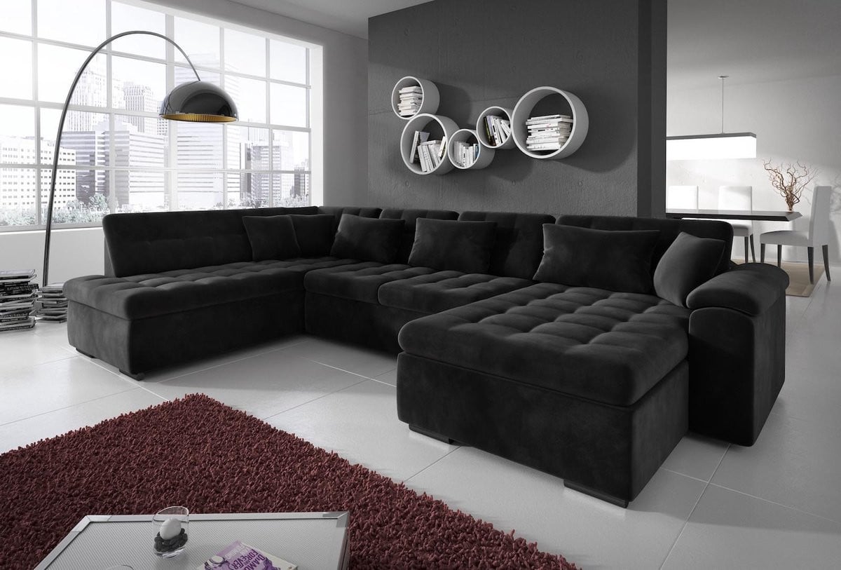 Meubella Nicoreta Hoekbank - Zwart Velvet - U-vorm - Rechts
