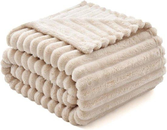 Miulee Fleece plaid met corduroy look in beige, 125 x 150 cm