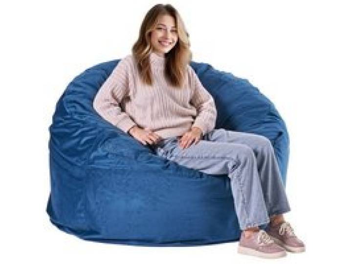 VEVOR runder Sitzsack Sitzkissen Bean Bag Erwachsene (1168 x 1168 x 635 mm) mit abnehmbarem & waschbarem Bezug, gefüllt mit niederländischem Samt & hochdichtem Schaumstoff, für Schlafzimmer Blau