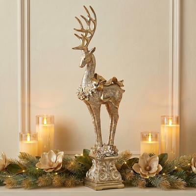 Regency International "20.5"" Resin Deer With Magnolia Garland Pedestal"