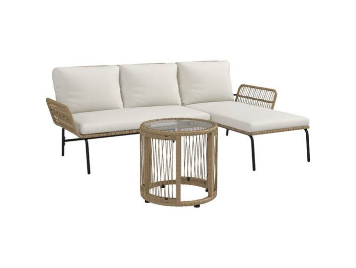 Ensemble de mobilier de jardin - 3 pièces - Rotin PE tissé main - Structure métal thermolaqué - Coussins déhoussables