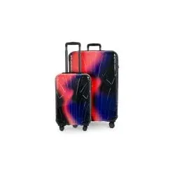 Suitline - 2er Kofferset, Kabinenkoffer 55cm + Großer Reisekoffer, Trolleys Hartschale glänzend , 4 Rollen,TSA, Neon Red