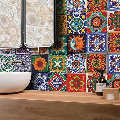 24 Fliesenaufkleber zum Abziehen und Aufkleben, Mandala-Stil, Mosaikfliesen, Retro-Wandaufkleber, wasserfest und abnehmbar