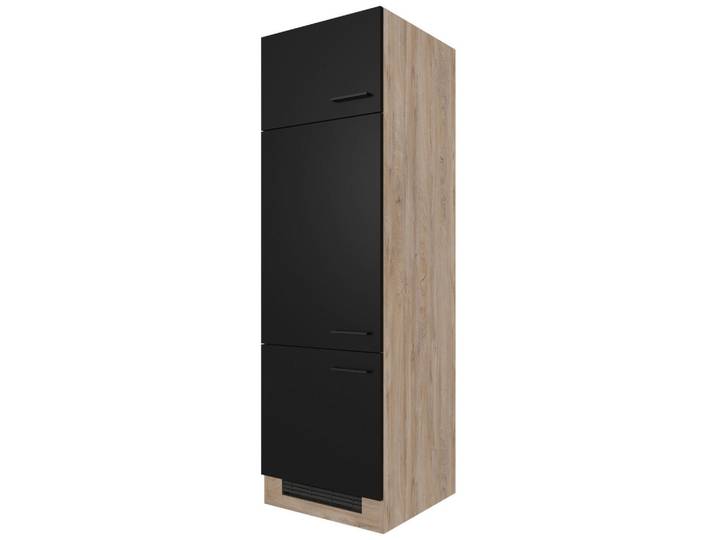 FlexWell Geräteumbauschrank, Schwarz, Eiche, 3 Fächer, 60x200x57 cm, Made in Germany, individuell planbar, Küchen, Küchenmöbel, Küchenschränke, Geräteumbauschränke