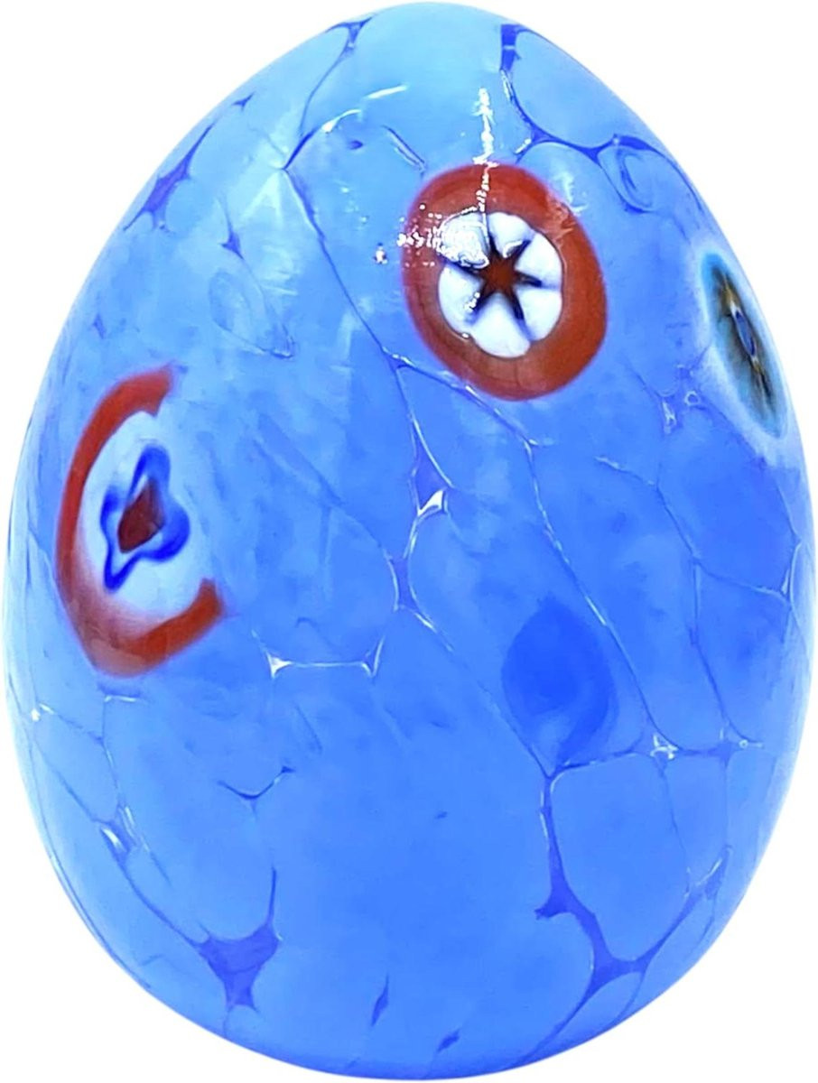 Handgemaakt Murano Glas Glazen Ei Decoratie Blauw Goud - Hoogte: 8 cm