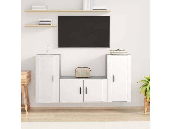 Ensemble Armoires-HIFI (Lot de 3) - Meuble TV suspendu - Grande espace - Blanc Bois d'ingénierie(3 parcel) T6531