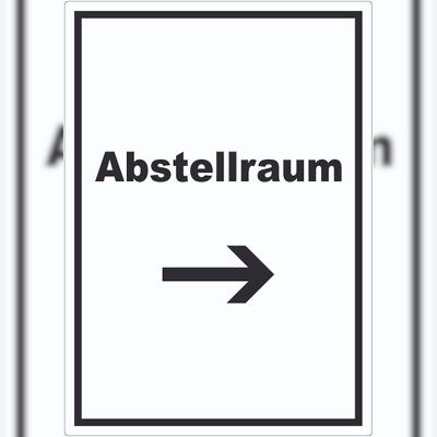 HB-Druck Abstellraum Aufkleber mit Text und Richtungspfeil rechts Lager hochkant A6 (105x148mm)