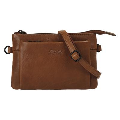 Umhängetasche X-ZONE "X-ZONE Damen echt Leder", Damen, Gr. B/H/T: 17cm x 12cm x 1cm onesize, braun (cognac), Leder, leicht glänzend, unifarben, Taschen Umhängetasche, echt Leder