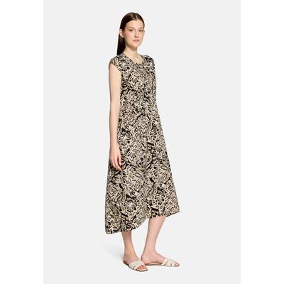 Midikleid CARTOON "Damen mit Muster", Damen, Gr. 42, Normalgrößen, beige (nature, schwarz), Obermaterial: 55% Baumwolle, 45% Lyocell, ausgestellt lang, Rundhals, Kleider Midikleid