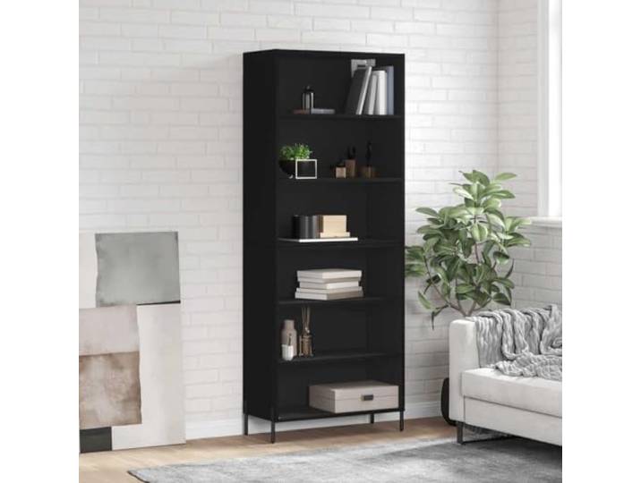 RJPLMFV Anrichte, Schwarz, 69,5 x 32,5 x 180 cm, Holz, Technik Füße aus Metall, großer Stauraum, Schrank für Wohnzimmer