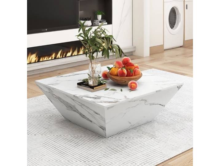 Table basse contemporaine - MODERNLUXE - 70x70x37cm - Haute brillance - Séjour - Adulte - Blanc