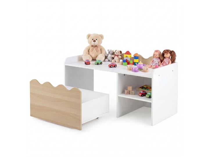 Kindertafel van Hout Activiteitstafel met Opklapdeksel Opbergruimte Rollende Opbergdoos Kinderset voor de Kinderkamer