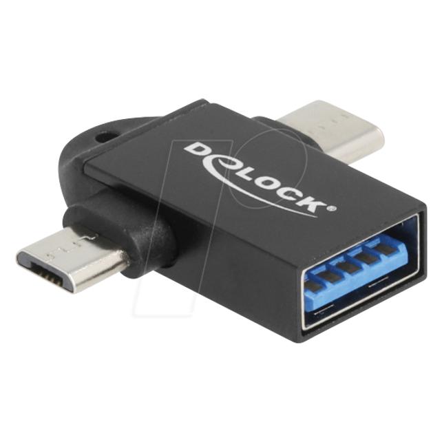 Delock Adapter USB 10 Gbps 2 in 1 USB-A Buchse zu USB Type-C (USB-A, Micro USB, USB-C) (60739)