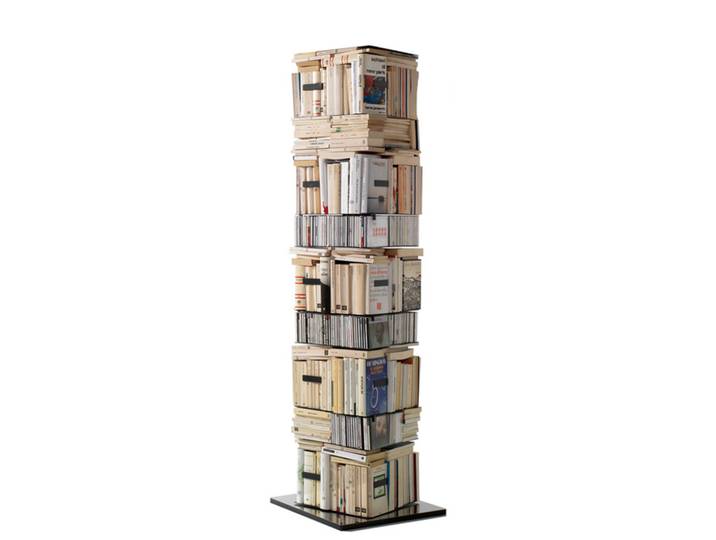 Opinion Ciatti Bücher- und CD-Säule Ptolomeo X4 Sockel Edelstahl poliert silber, Designer Bruno Rainaldi, 52x197x52 cm