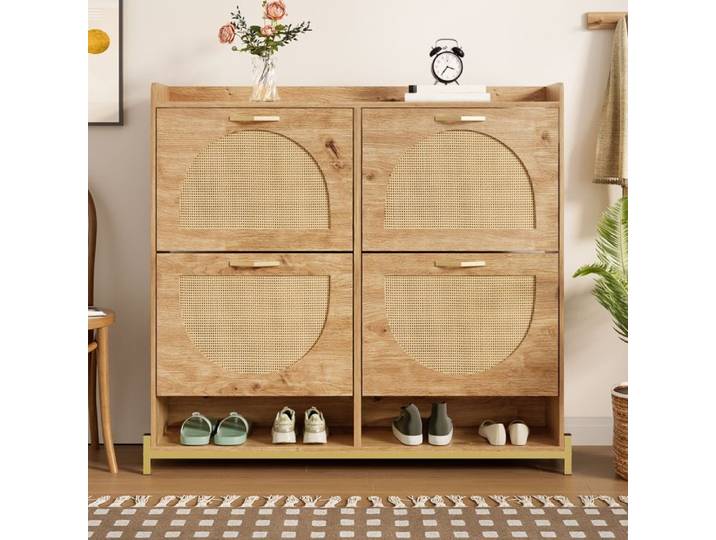 Meuble à Chaussures - TANANT - Armoire à Chaussures - 4 Abattants - Bois - 108.5x24x100 cm